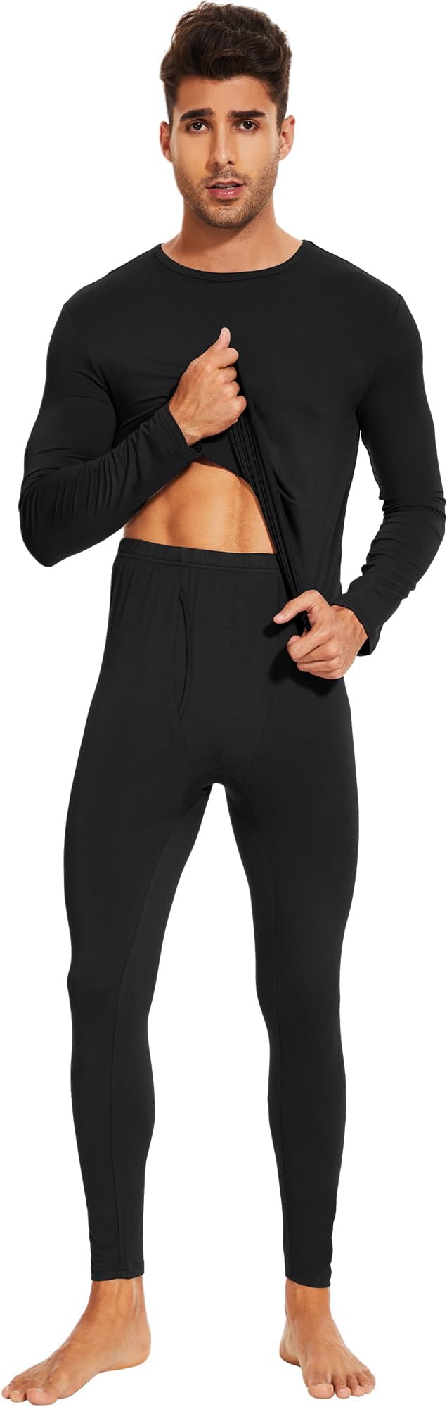 WiWi Thermal Underwear for Men Bamboo Viscose Long Johns Set Soft Warm Base Layer Lightweight Top and Bottom Sets S-XXL