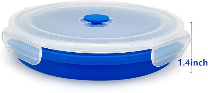 1200ml Large Collapsible Lunch Bowl With Lid, Camping Bowls with Foldable Spoon, Silicone Bento Box, For Meal Prep & Food Storage, Space Saving In Cabinet, Microwave Dishwasher Safe, Blue