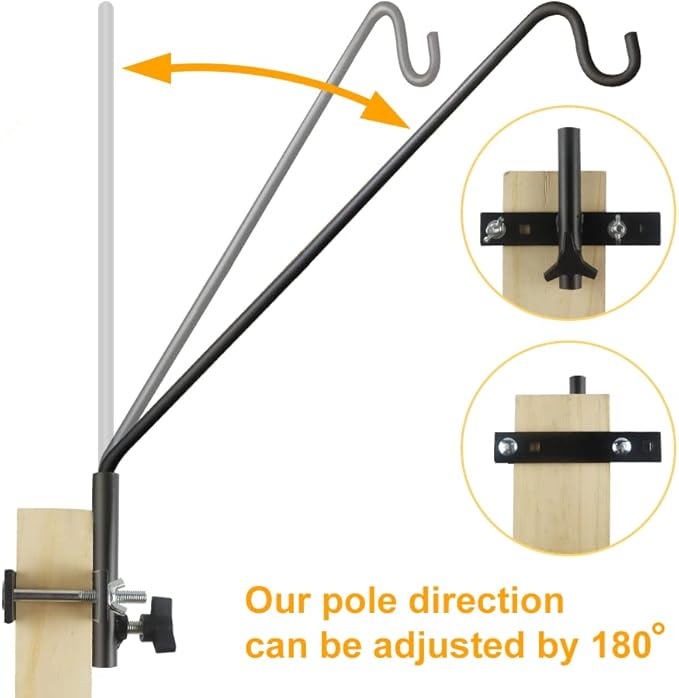 2 Packs Extended Fence Deck Heavy Duty Bird Feeder Hook, 360 Degree Rotary and Length Adjustable Plant Bracket for Bird Feeders Planters Suet Baskets Lanterns Wind Chimes and More