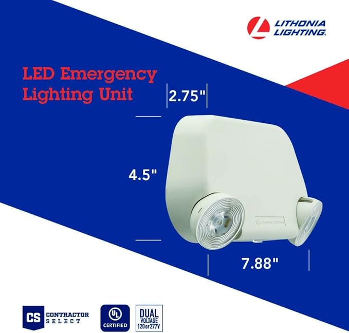 Lithonia Lighting Basics Low Profile Emergency Light, LED Emergency Lights for Business, Ceiling or Wall mount, White Thermoplastic, 120/277V Dual Voltage (EU2L M12)