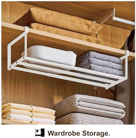 Expandable Shoe Rack Organizer - Adjustable Shoe Rack & Under Cabinet Shelf - for Shoe or Clothing Storage and Organization, Under Shelf Storage (White,2 Pcs)