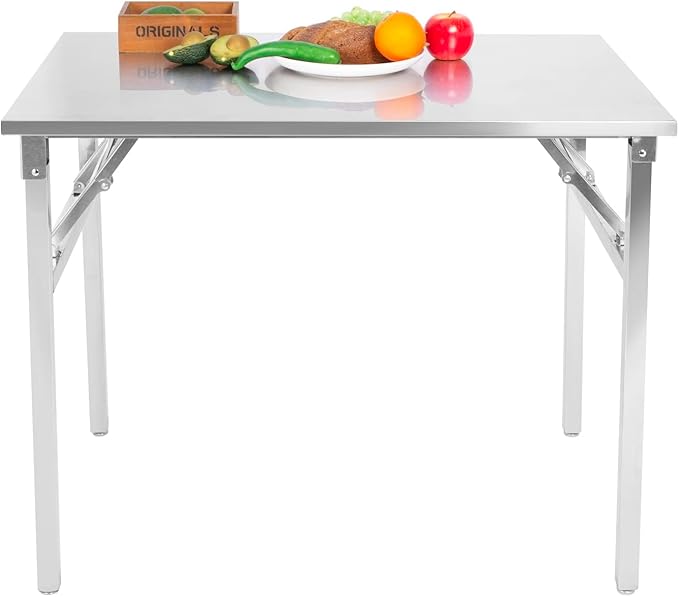 Small Stainless Steel Folding Table, Portable Camp Picnic Party Dining Table No Assembly Sturdy Small Folding Desk Kitchen Prep Table(32" x 16")