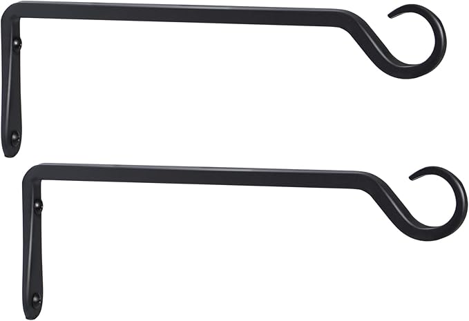 2 Pack Premium Forged Wall Hook, Sturdy Hanging Plant Bracket, Elegant Hook for Bird Feeders, Planters, Lanterns, Wind Chimes Indoor Outdoor, Upgrade Black, 12 Inch