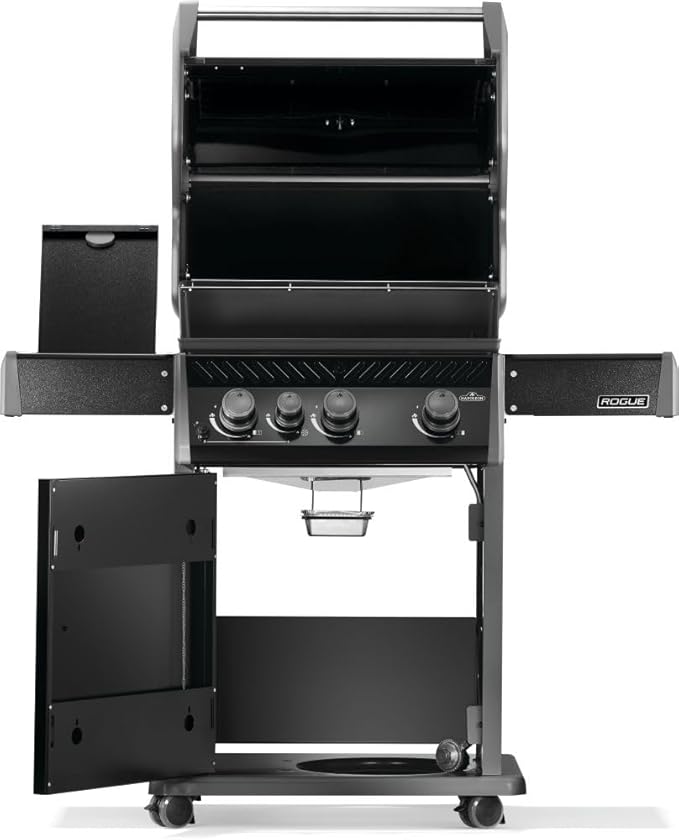 Napoleon Rogue 425 Natural Gas Grill with Range Side Burner, Black, 3 Stainless Steel Main Burners, Durable Outdoor Cooking