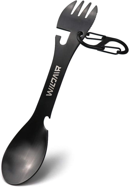 WILDAIR Stainless Steel Spork Camping Utensil with Knife Spoon Fork Bottle Can Opener 5 in1 Functional Multi Flatware
