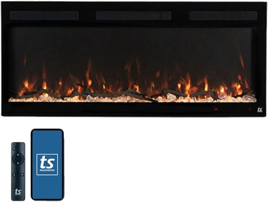 Touchstone Smart Electric Fireplace-The Fury 46" Wide- 4.5" Thin in Wall Recessed-100 Realistic Flame/Ember Bed Color Combos-1,500W Heater-Larger Viewing Area-Alexa/WiFi Enabled