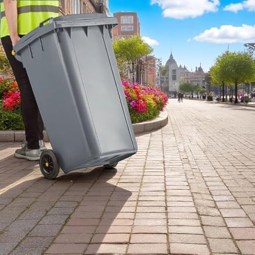 PRO&Family Wheeled Outdoor Trash Can Garbage Can Garage Trash Can for Restaurants/Hospitals/Offices/Back of House/Warehouses/Home (Gray, 50 Gallon)