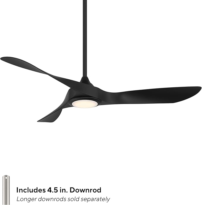 WAC Smart Fans Swirl Indoor and Outdoor 3-Blade Smart Home Ceiling Fan 54in Matte Black with 3000K LED Light Kit and Remote Control works with Alexa and iOS or Android App