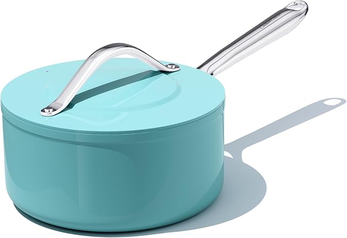 3.5qt Nonstick Ceramic Sauce Pan with Lid (8.19") Even Heat Distribution Non Toxic PFAS Free Healthy Cooking Pot for All Stovetops (Induction/Gas/Electric) Oven Safe 500°F, Caribbean Blue