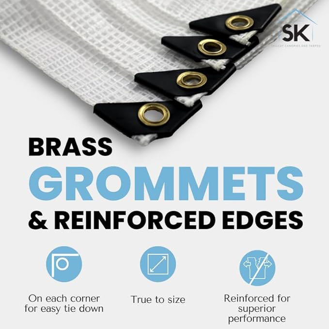 16 Mil Clear Poly Heavy Duty Tarp with Fiber Reinforcement - True Size Tarps with UV Protection, Tear Resistance, Flexibility, Reinforced Corners 12x24