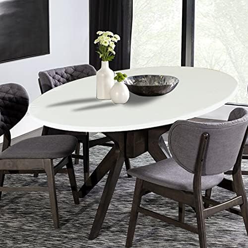 LUSHVIDA Round Waterproof Table Cover Elastic Vinyl Fitted Tablecloth Elastic Edged Plastic Table Cloth (Ivory, Best for Up to 45"-56" Round)