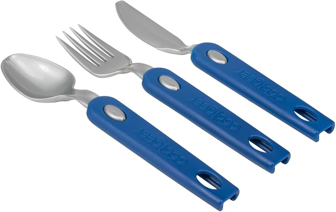 Cool Gear 3-Pack Travel Reusable Utensil Set with Slider Carry Case | Portable Knife, Fork, Spoon Silverware, Eco-Friendly Cutlery for Camping, Picnics, Kids & Adults - Gray, Pink, & Blue