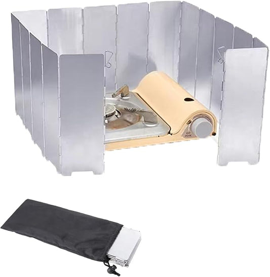 Outdoor Stove Windscreen Ultra light Aluminum foldable Camping Stove Windshield with Carrying bag for Butane Stoves Picnic (16 Plates)