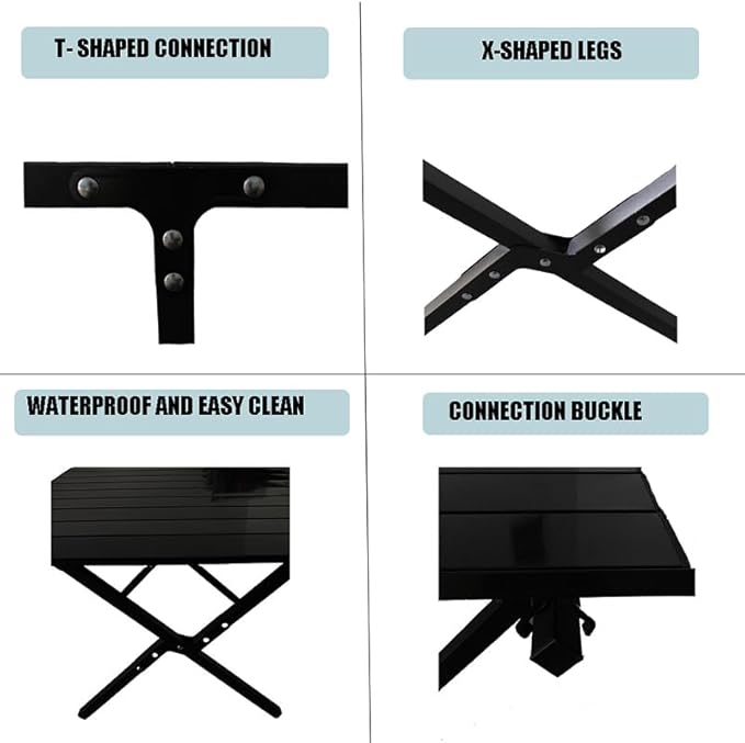 Portable Low Alluminum Roll Up Travel Folding Table for Beach, Camping, & Picnic – Compact, Lightweight, Multi-Purpose for Indoor & Outdoor Use (Black)