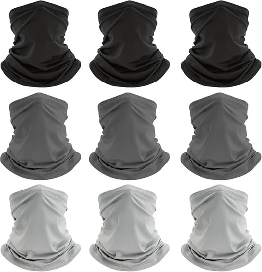 9-Pack UV Protection Face Masks & Cooling Neck Gaiter Breathable Sun Balaclava, Bandana, Head Scarf for Men & Women, Multi-Purpose for Outdoor Sports, Cycling, Running, Hiking