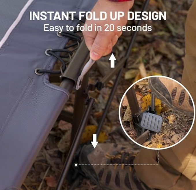 TIMBER RIDGE Portable XL Folding Camping Cot for Adults - Ultra Fast Setup, Heavy Duty 300 LBS Support, Gray