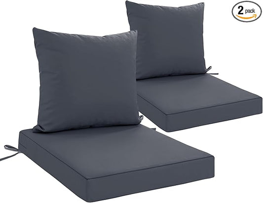Outdoor Chair Cushions Set of 2, Waterproof Outdoor Cushions for Patio Furniture w/Fade-Resistant, Removable & Machine-Washable Covers, 19x19 Inch, Ideal for Seat in Gardens/Porch, Dark Grey