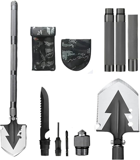 Shovel 13 in 1 Multi-Tool with a Wire Cutter, Wood Cut, Wood Saw, Screwdriver, Fire Starter, and Other Great Features (Charcoal Grey)