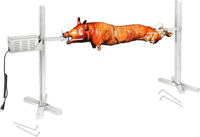 Electric Rotisserie Grill Kit, 150LB Pig Spit Rotisserie Grill, Stainless Steel Tripod Stand, 52' Pig Lamb Hooded Roaster, Charcoal Spit with 30W Motor & Height Adjustable for Camping