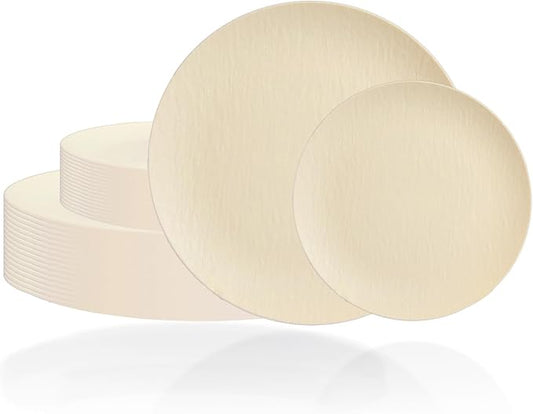 WONDERFUL 32pcs Ivory Plastic Plates - Reusable Party Plates Unbreakable & Dishwasher safe Dishes Set Wedding Plate Frosted Design Includes:16 Dinner 10" and 16 Dessert Plate 7.3" for Bridal Shower