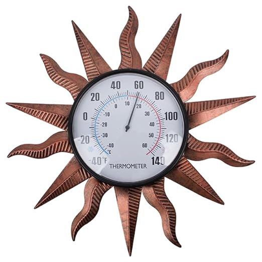 VEWOGITF 14" Sun Outdoor Thermometer, Retro Indoor Wall Thermometer No Need Battery, Metal Thermomter for Patio Garden Living Room Decor