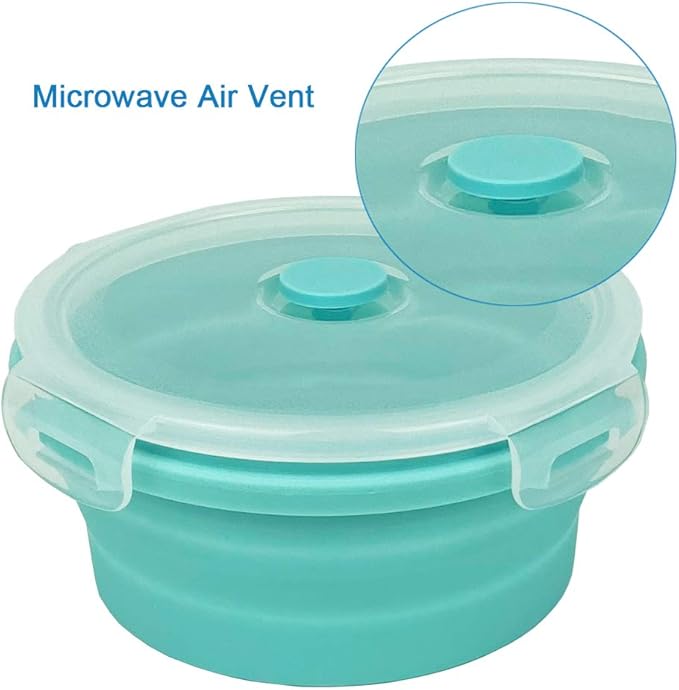 Collapsible Bowl Silicone Collapsible Container Food Storage Containers Collapsible Camping Bowl for Travel Camping Hiking with Airtight Plastic Lids and 2Pack Silicone Dish Sponges- Blue, 800ml