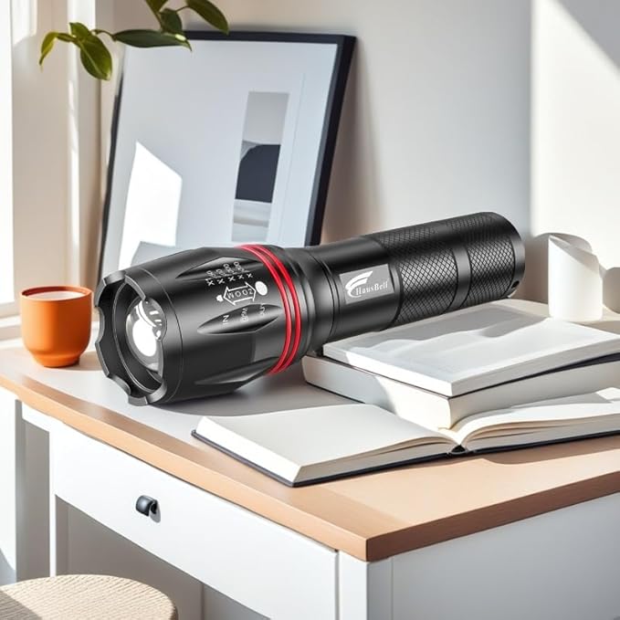 HAUSBELL LED Flashlight 2000 High Lumens, Bright Flash Light with Battery, Zoomable & Waterproof Tactical Flashlights for Home, Emergency, Hiking, Handheld Flashlight for Camping Essentials, 2 Pack