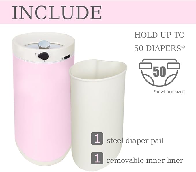 Diaper Pail, Baby Diaper Trash Can with Removal Inner Liner, Childproof Lock, Stainless Steel Garbage Pail with lid, Soft Close, Odor Control Diaper Disposal Bin, 4 Gallon Pink Diaper Can