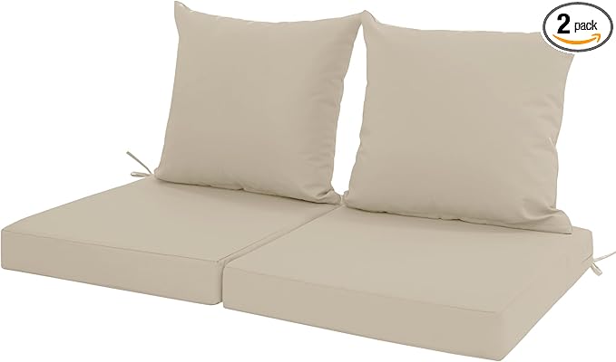 Outdoor Cushions for Patio Furniture, Waterproof Outdoor Chair Cushion w/Fade-Resistant, Removable & Machine-Washable Cover, 22x22 Inch, Deep Seat Sofa/Couch Pad Replacement – Set of 2, Cream