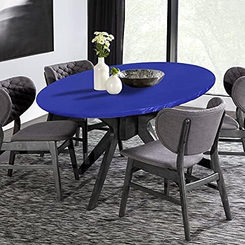 LUSHVIDA Round Waterproof Table Cover Elastic Vinyl Fitted Tablecloth Elastic Edged Plastic Table Cloth (Blue, Best for Up to 36"-44" Round)