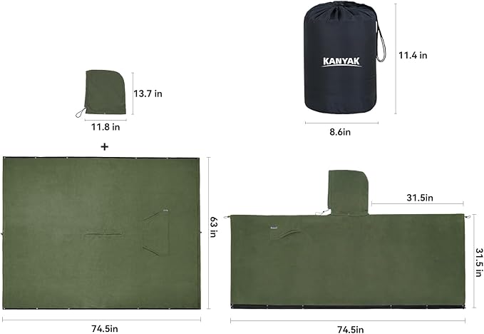 Outdoor Camping Blanket, Poncho Wearable Pocket Blankets, 74.5 in * 63 in, Warm, Comfy, Durable & Portable, Machine Washable, for Stadium, Concerts, Car Travel, Sports, Hiking, Sofa. (Green)
