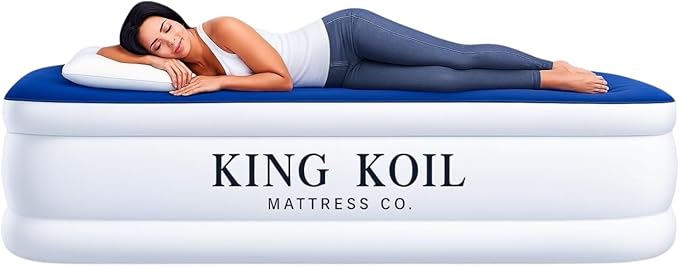 King Koil Luxury Pillow Top Plush Queen Air Mattress with Built-in High-Speed Pump Best for Home, Camping, Guests, 16" Queen Size Double Airbed Adjustable Blow Up Mattress, Waterproof, 1-Year Warranty