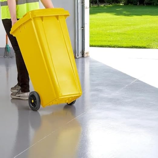 PRO&Family Wheeled Outdoor Trash Can Garbage Can Garage Trash Can for Restaurants/Hospitals/Offices/Back of House/Warehouses/Home (Yellow, 32 Gallon)