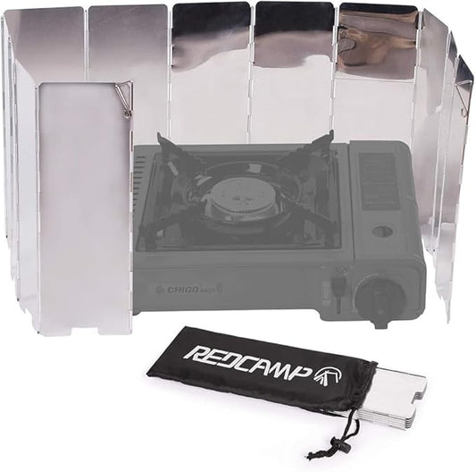REDCAMP Folding Outdoor Stove Windscreen, Lightweight Butane Burner Windshield,12 Plates Aluminum Camping Stove Windshield with Carrying bag