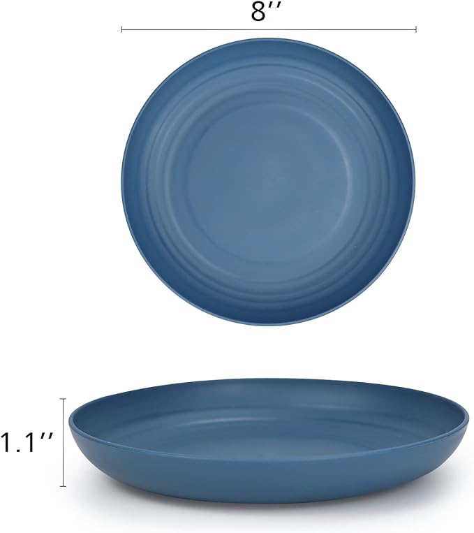 Homienly Wheat Straw Dinner Plates Set of 8 - Alternative to Plastic, Microwave & Dishwasher Safe, Unbreakable Kids Plates with 4 Colors (Colorful, 8 inch)