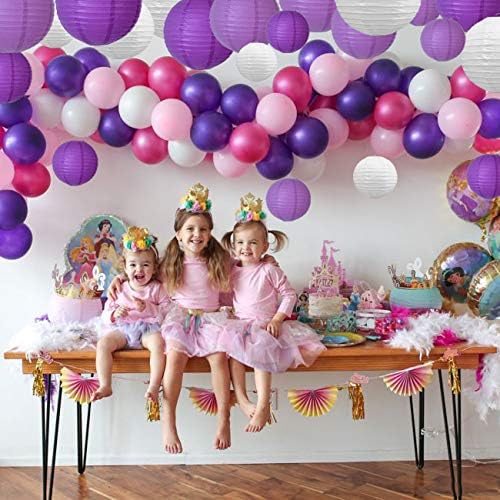 BEISHIDA 21 Pcs Lavender Purple White Round Paper Lanterns Decorative Hanging Asia Chinese Japanese Paper Lanterns Lamp for Halloween Birthday Wedding Baby Bridal Shower Home Decor Party Decoration