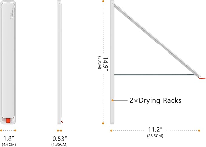 Wall-Mounted Retractable Clothes Drying Rack | White Extending Laundry Hanging Rack | Hidden and Space-Saving | Wall Mount Dryer Hanger Rack for Laundry Room, Closet (2-Pack, White)