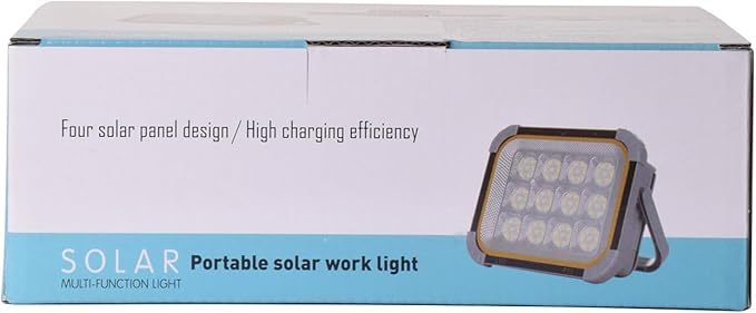 ERAY LED Work Light with 4 Solar Panel, 150W 12000mAH Rechargeable Worklight with 336 LED Beads/4 Modes/IP64/Stepless Dimming, Portable Job Site Light for Emergency Workshop（Grey
