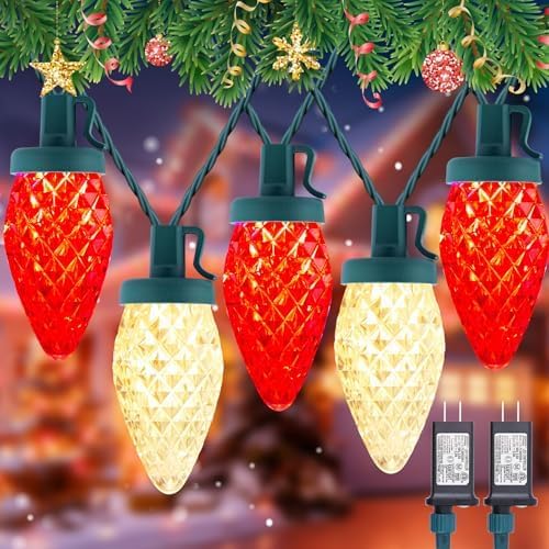 2 Pack C9 LED Christmas String Lights - Each 82ft 100 LED Outdoor String Lights with Timer and 8 Lighting Modes, Plug in Extendable Roofline Lights String for Outside Yard Christmas Holiday Decoration