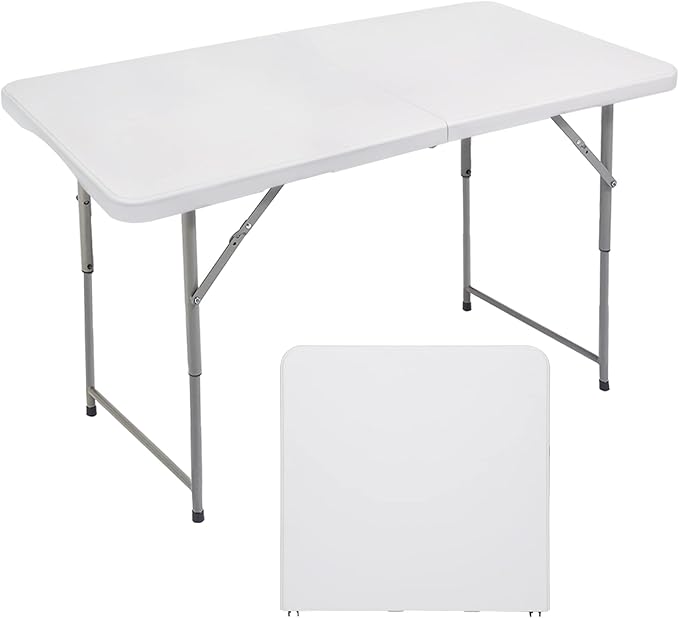 FORUP Folding Utility Table, 4ft Fold-in-Half Portable Plastic Picnic Party Dining Camp Table