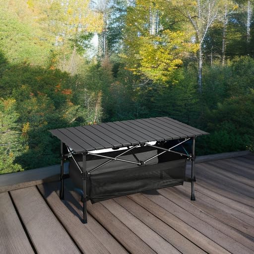 Lightweight Aluminum Folding Camping Table (47” x 21.65” x 26.7”), Portable Roll-Up Design for Outdoor, Camping, Beach, BBQ, Patio, and Picnic, Durable & Waterproof with Carrying Bag