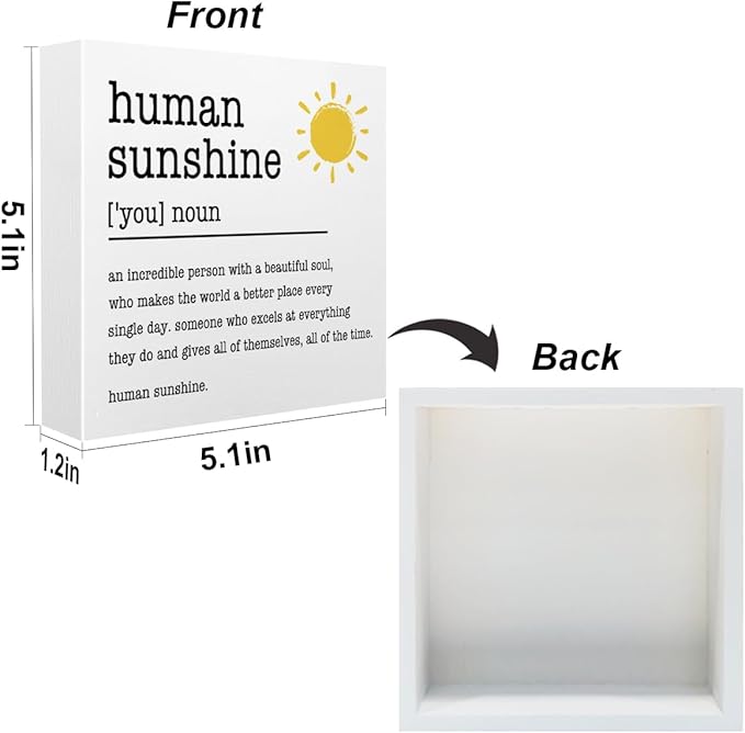 Sunshine Gifts Inspirational Office Supplies Human Sunshine Gift Decor White Wooden Box Sign Motivational Appreciation Gifts for Teacher Coworker Doctor Cubicle Accessories Home Table Decorations