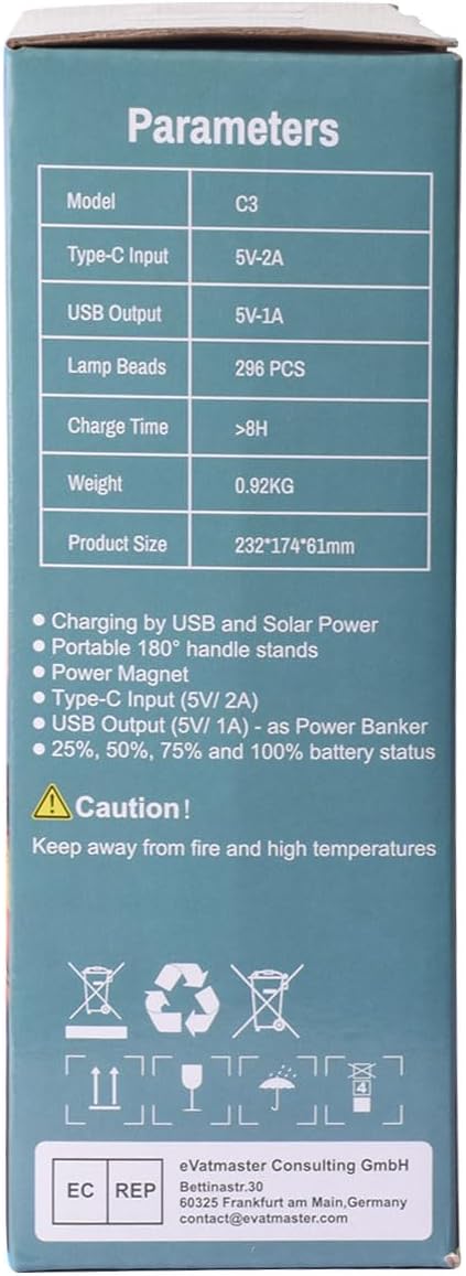 ERAY Portable LED Work Light with Rechargeable Battery 15000mAh 10000 LM, Solar Camping Lights, IP66 4 Lighting Modes Worklight for Outdoor Building Emergency Car Repairing