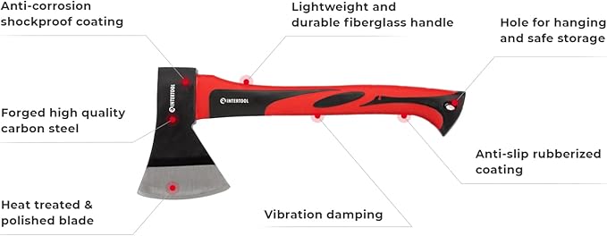 INTERTOOL Chopping Hatchet and Splitting Maul Set - 15-inch Small Camping Axe and 36-inch Heavy Duty Maul - Shock Absorbing Fiberglass Anti-Slip Handle HT-0262-0275