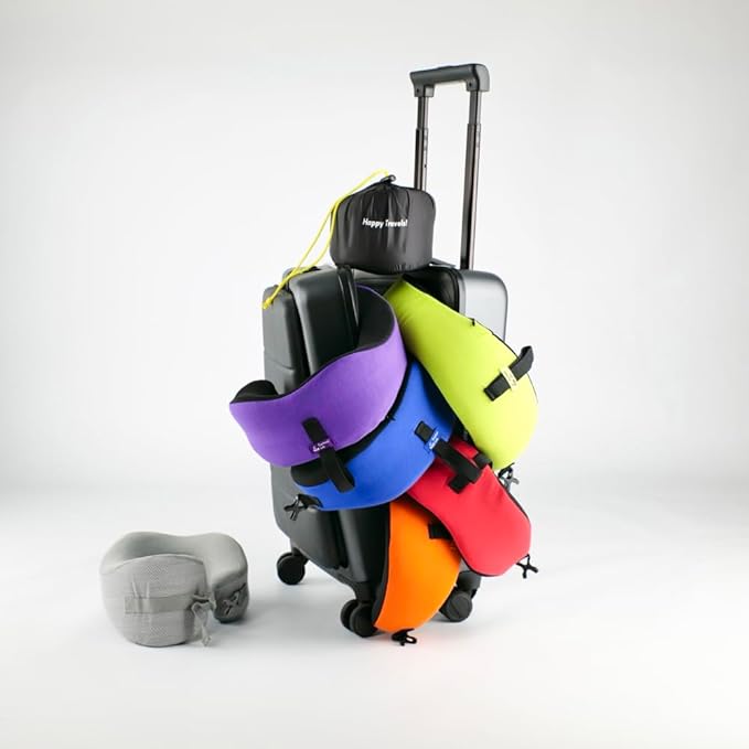 C CUSHION LAB Travel Pillow, Award-Winning Patented Ergonomic Design for Chin & Neck Support Memory Foam Neck Pillow, Compact Airplane Pillow for Traveling, Flight, Car (Cobalt Blue, Large)