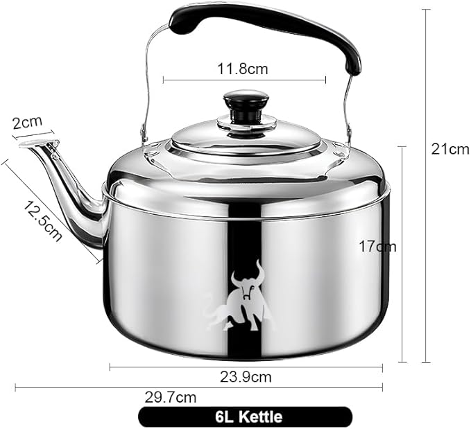 Chandler 5 Liter Tea Pots, Vintage Tea Kettle - 0.4mm Stainless Steel Pot - Hard to Dent | Ergonomic Handle with a Cool Grip | Portable Tea Kettle For Camping (Silver Color)