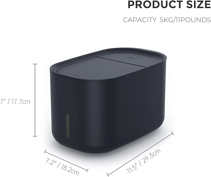 Zuutii Rice Storage Container,Food Container, Dry Food Storage, Pet Food Dispenser, 11lbs/6.9Qt Large Storage Bin with Lid,Silicone Ring & Moisture Proof, for Grain Cereal Soybean Corn, Black