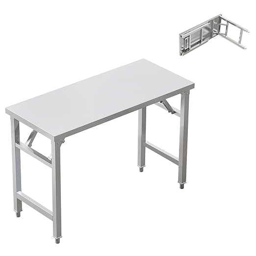 Folding Stainless Steel Table with Adjustable Table Corners and Lower Removable Shelf 20X45 Inches for Outdoor Camping, Maintenance Room, Storage, Kitchen (Without undershelf)