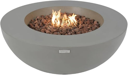 Elementi Lunar Fire Bowl Outdoor Gas Firepit Table 42 Inches Natural Gas Fire Pit Patio Heater Concrete High Floor Clearance Firepits Electronic Ignition Backyard Fireplace Cover Lava Rock Included