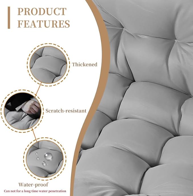 Thicken Egg Chair Cushion Replacement, Outdoor Hammock Swing Chair Cushions, Hanging Wicker Basket Seat Pad with High Elasticity PP Cotton, for Garden Patio Porch Furniture (Only Cushion)
